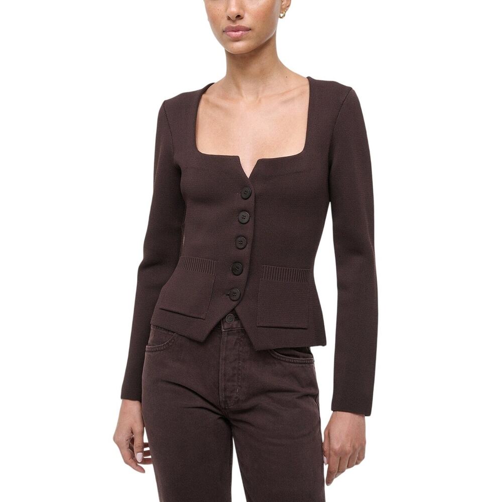 Staud Ribbed Brown Rachela Cardigan Top Size S